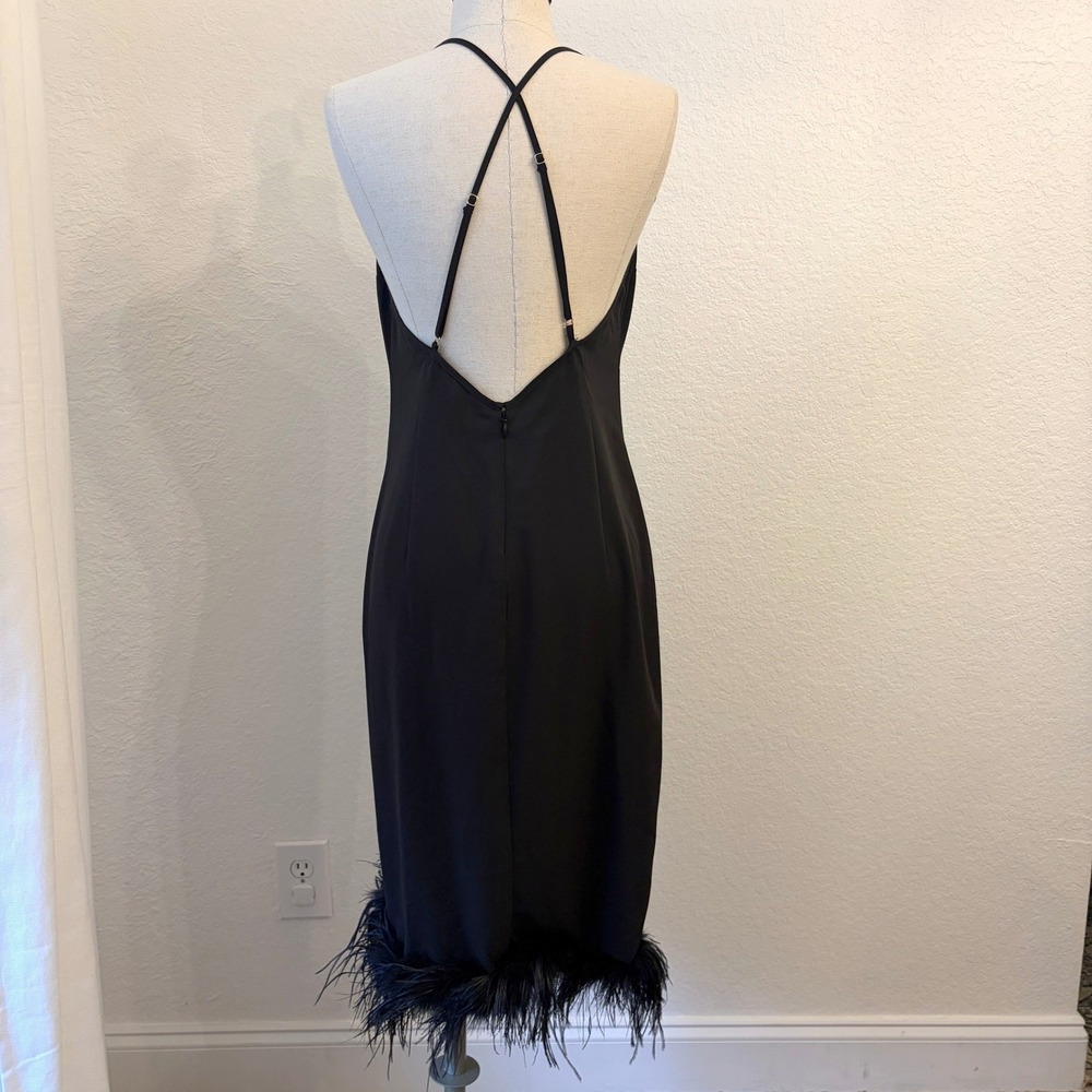 Amanda Uprichard Ostrich Feather Trim Midi Slip Dress S Cocktail Old Hollywood - Picture 7 of 14